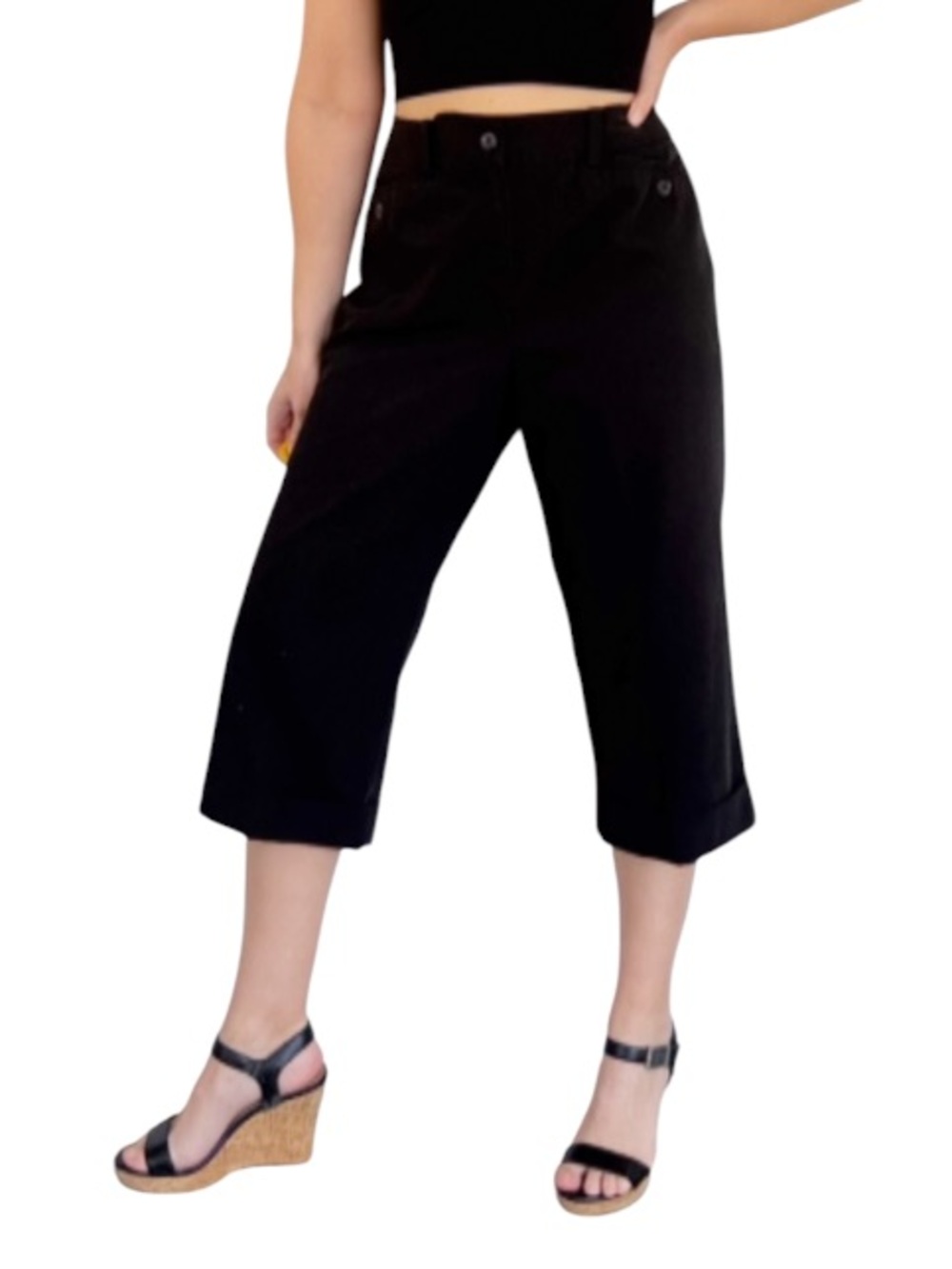Larry Levine Stretch black spandex blend cropped capri pants size 10